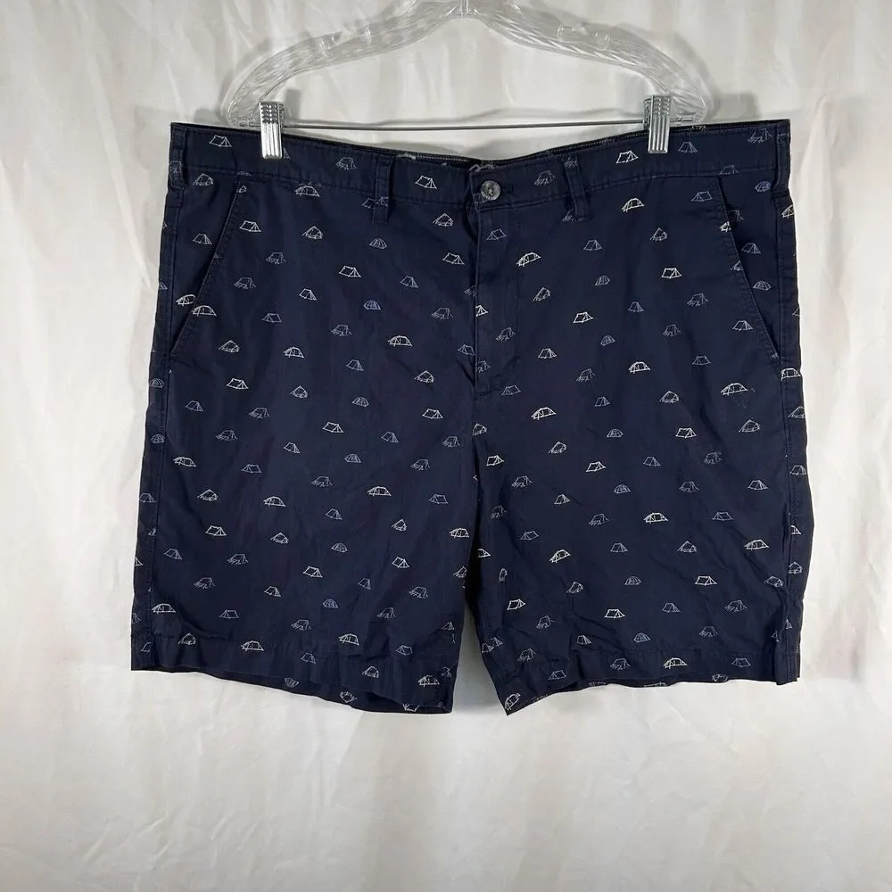 Eddie Bauer Shorts Mens 42 Navy Blue Camping Theme Pockets 100% Cotton